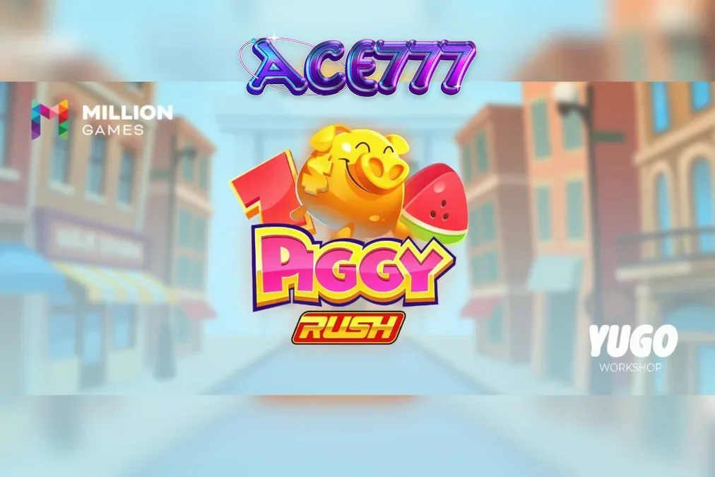 Tampilan visual slot Piggy Rush dengan karakter babi dan simbol buah-buahan