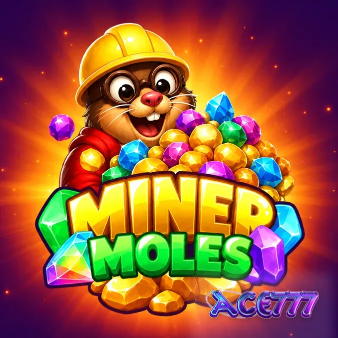 Tampilan grid 6x6 pada slot Miner Moles dengan tema pertambangan kartun.